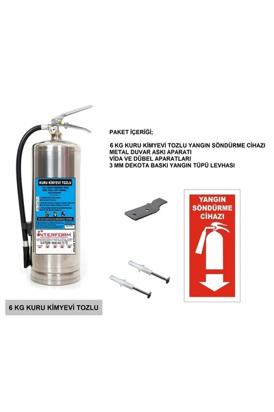 İNTERFORM 6 KG KROM KAPLAMA ABC KURU KİMYEVİ TOZLU YANGIN SÖNDÜRME TÜPÜ + LEVHA