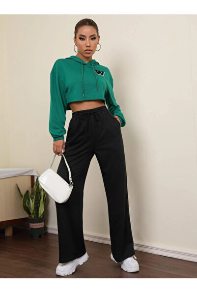 CAONNES Μαύρο φαρδύ παντελόνι με χαλαρή εφαρμογή σε μεγάλο μέγεθος - Εύκαμπτο...