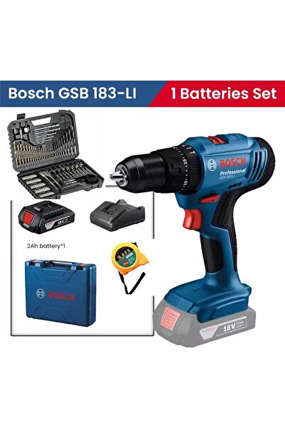 Bosch Gsb 183 Li Darbeli Tek BATARYALI Matkap Vidalama , Bosch 103 Parça Uç Aksesuar Seti ve Metre