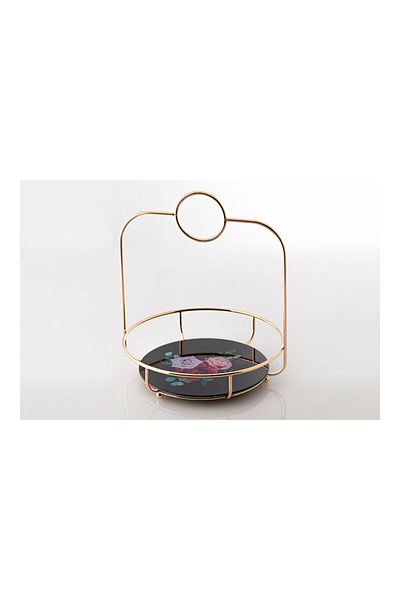 Dania Serving Plate with Dessert Holder One Floor Black/Gold 25 x 25 x 32cm