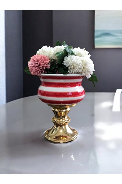 ferayhome Dekoratif Obje Gold Ayaklı Saksı Kırmızı Klasik Zebra - Feray Home
