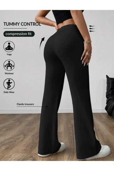 CAONNES Kadın Siyah Büyük Beden  Baggy Bol Kesim  Pantolon ALTI Esnek Rahat K...