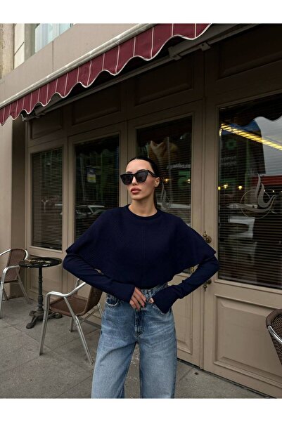 QULES Bisiklet Yaka Larcivert Pançolu Triko