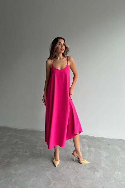 Moda cameo Viskon Askılı Elbise Pembe