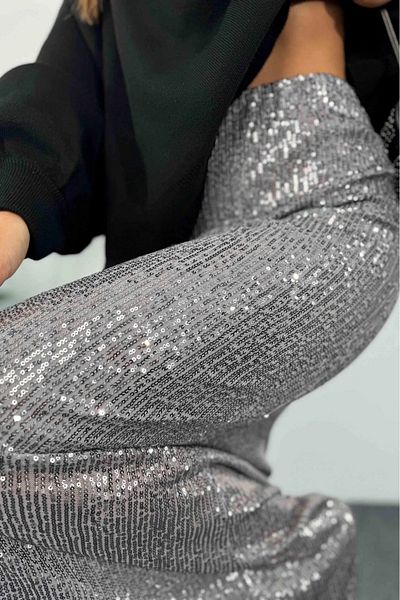 Qaju Gray Maxi Length Sequined Women's Skirt - Elastic Waist, Half Lined
