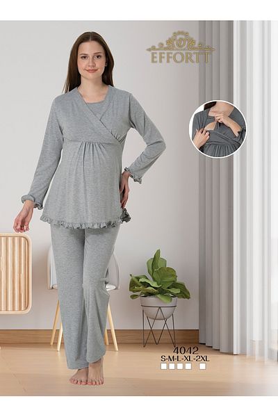 Maison Mila Effortt Soft Textured 100% Cotton Pregnant Maternity Pajamas Set with Hidden Breastfeeding Features