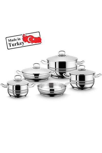 Top Chef 9 Piece Cookware Set Stainless Steel 18/10 Turkey Made Silver