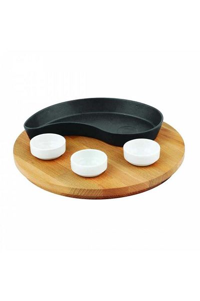 Lava Cast Iron Fajita Pan and Wooden Base Lv Eco Ft D 1020