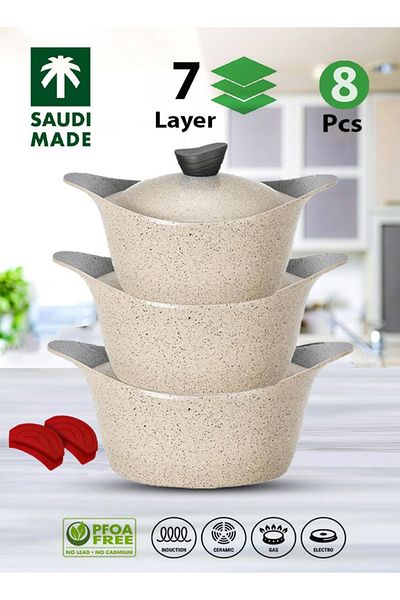 Badraig 8-Piece Granite Cookware Set Beige