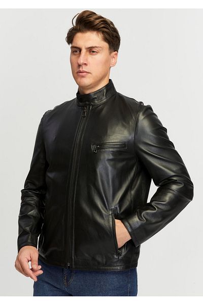 KENT River Men's Genuine Leather Black Judge Collar Leather Jacket