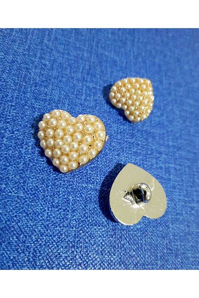 Beyna 2cm Wide Heart Pearl Metallized Button - 1 Pack 4 Pieces