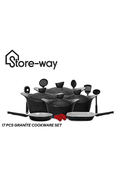 Storeway 17 Pcs Natural Granite Coating Non Stick Cookware Set