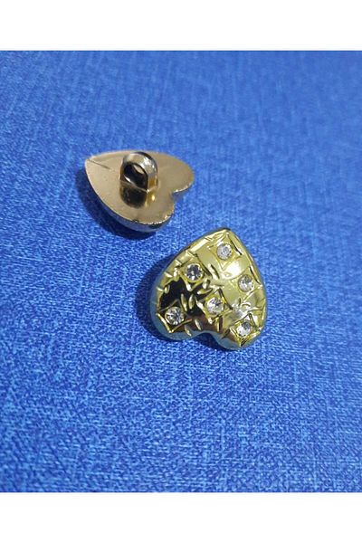 Beyna Gold Metallized 2 cm Button with Crystal Stone - 1 Pack of 4 Pieces