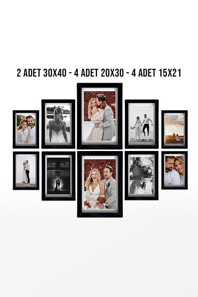 yhfoto Black Multiple Frame - Wooden MDF PVC Photo Frame - 2 Pieces 30x40 - 4 Pieces 20x30 - 4 Pieces 15x21