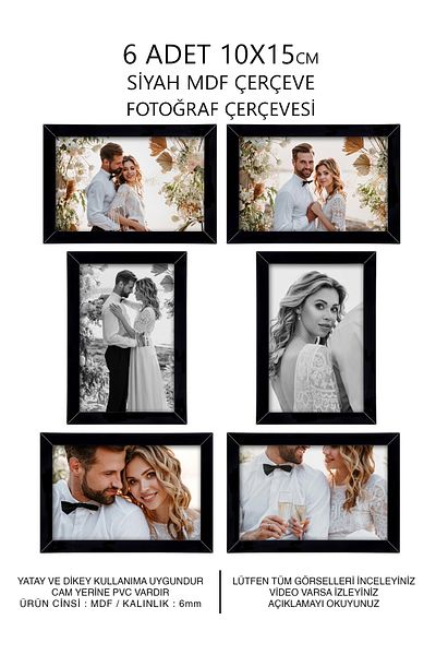 yhfoto 6 Pieces 10x15 Frame - Black Frame - Mini MDF Frame - Photo Frame Set