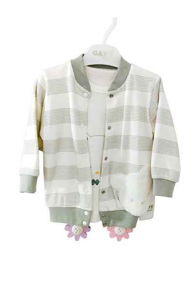 Gaye Bebe طقم أطفال Gaye Striped Bear مكون من 3 قطع مصنوع من القطن الناعم بنسبة 100%