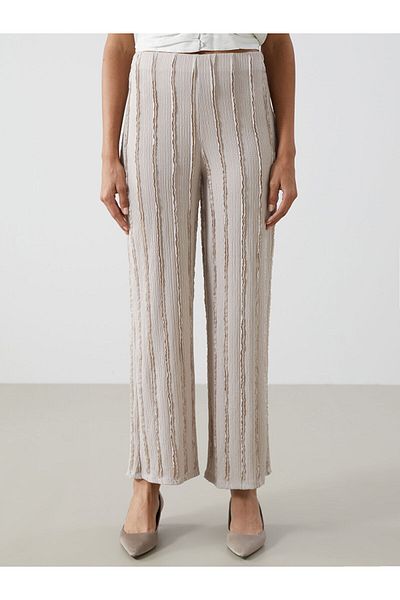LC Waikiki Elastic Waist Textured Wide Leg Women's Trousers