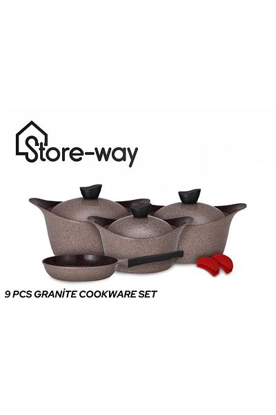 Storeway 9 Pcs Natural Granite Coating Non Stick Cookware Set