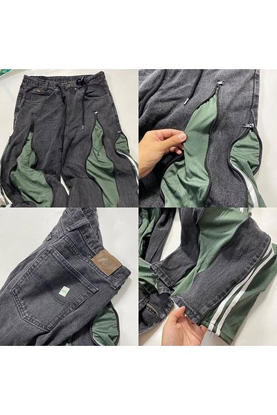 Gofeel Unisex Premium Baggy Jean - Μαύρο-Χακί Παντελόνι Oversize με λεπτομέρεια με φερμουάρ