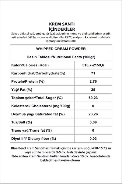 Blue Bead Toz Krem Şanti 1 Kg