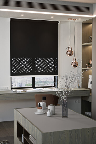 Auralight Lazer Kesim Mat Stor Perde, Lazer Kesimli Modern Serisi, M-3008 Siy...