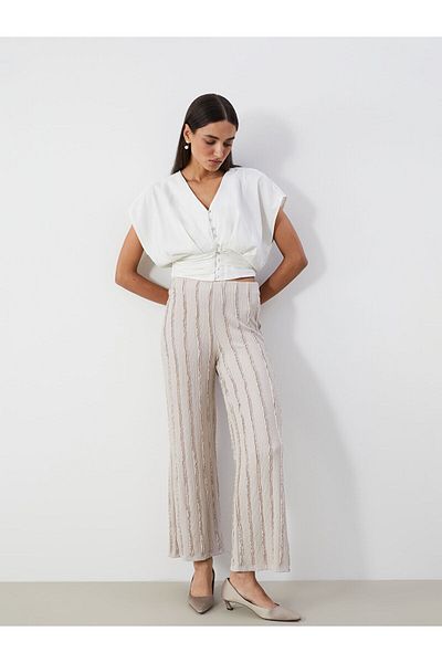 LC Waikiki Elastic Waist Textured Wide Leg Women's Trousers