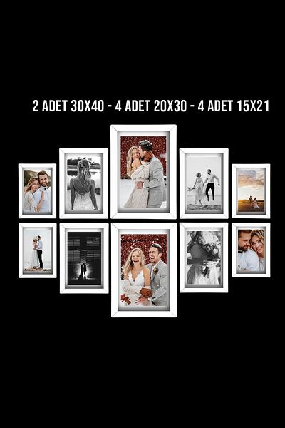 yhfoto White Multiple Frame - 2 Pieces 30x40 - 4 Pieces 20x30 - 4 Pieces 15x21 - Wooden MDF Photo Frame with PVC