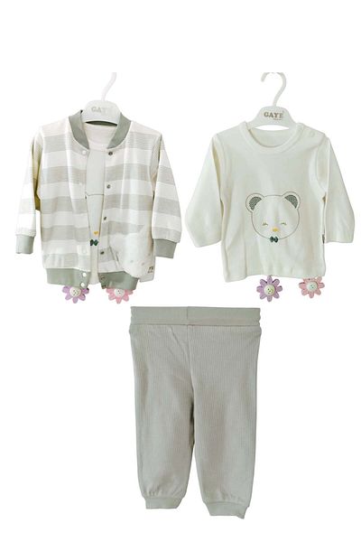 Gaye Bebe طقم أطفال Gaye Striped Bear مكون من 3 قطع مصنوع من القطن الناعم بنسبة 100%