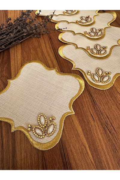 NURHAN HOME COLLECTION 6 χαρτοπετσέτες παρουσίασης κοκτέιλ καφέ με χρυσή καρφίτσα