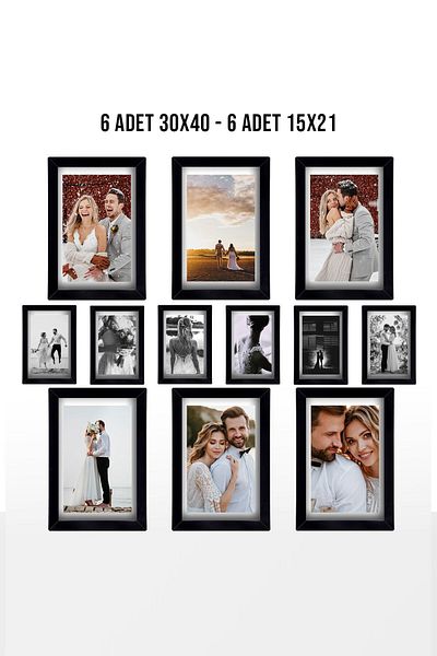 yhfoto 6 Pcs Black Frame - 30X40 and 15X21 Mdf Pvc Photo Frame