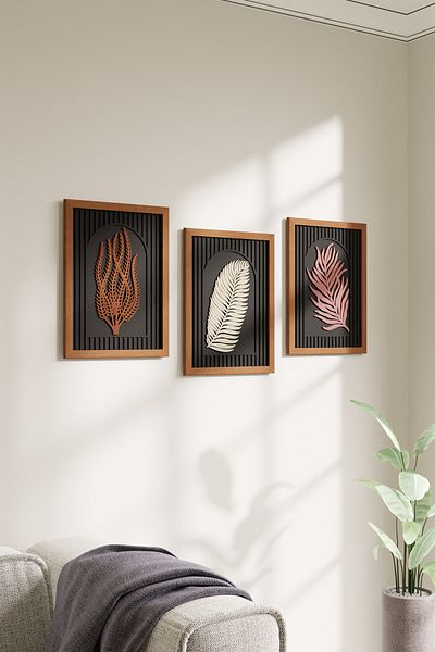 acargrafik Pictură decorativă din lemn din 3 piese cu cadru modern