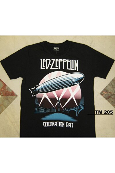 Aesthia تي شيرت أسود كاجوال مريح مطبوع عليه Led Zeppelin