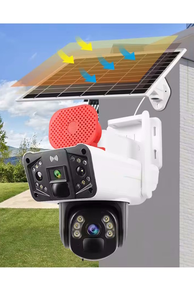 Okam 3915 4g 6mp Dual Lens Güneş Panelli Solar Sirenli Güvenlik Kamerası "beyaz Renk"