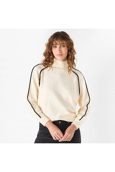 Iconic Solid High Neck Sweater With Long Sleeves And Piping Detail