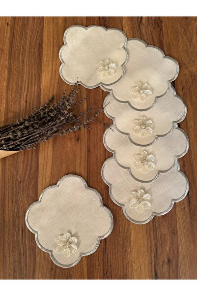 NURHAN HOME COLLECTION 6 bucăți de șervețel de prezentare pentru cocktail de cafea cu margaretă argintie