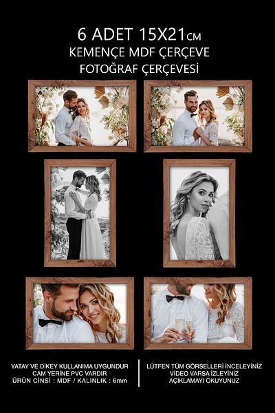 yhfoto 6 Pieces 15x21 Frame - Kemençe Frame - MDF A5 Frame - Photo Frame Set