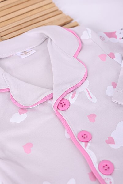 VaVbaby Cotton Double Breasted Lapel Front Button Pink Rabbit Seasonal Baby Pajamas Set (Moon)