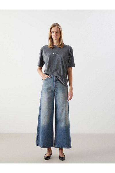 LC Waikiki Tricou oversize pentru damă cu imprimeu cu decolteu rotund LCW Vision