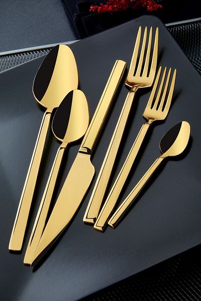 Demir Çeyiz Dmr Life Diamond Titanium Gold 24 Piece Cutlery Set