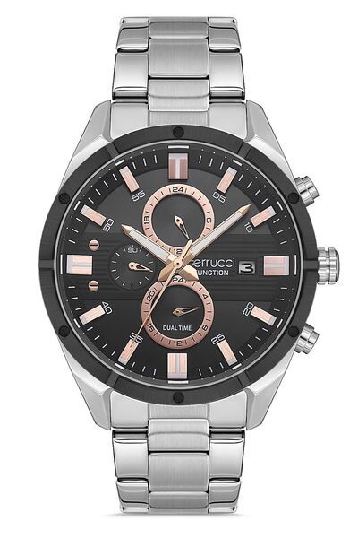 Ferrucci Fonksiyonlu Takvimli Dual Time Siyah Kadran Çelik Erkek Kol Saati 189904 Eşe Kardeşe Babaya Kocaya Hediye Şık Tasarım