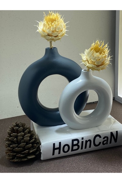 BLANJ Bohem ikili halka vazo Andasit-açık gri