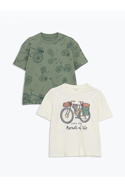 LC Waikiki Tricou cu mânecă lungă cu mânecă lungă pentru copii LCW pentru băieți, pachet de 2