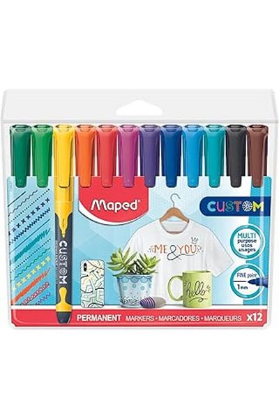NZM TİCARET Maped 512511   Permanent Marker, Thin Tip, Hanging Pack of 12
