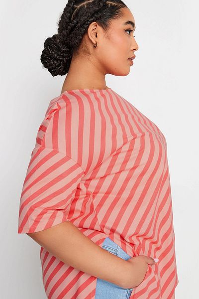 Stil Diva Plus Size Slit Crew Neck T-shirt - Short Sleeve303127