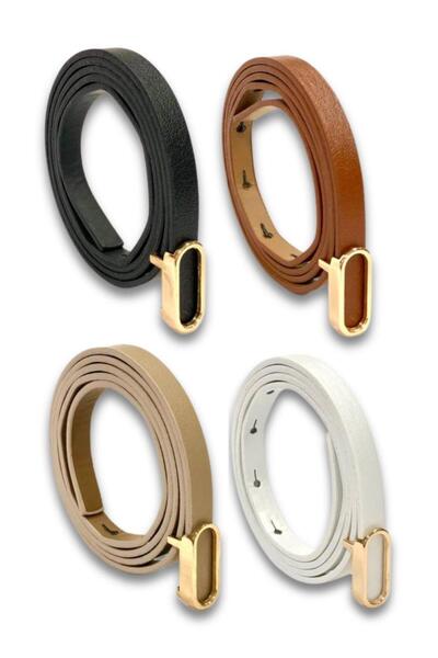 vos versa Women's Black Thin Belt with Oval Gold Buckle Vosdk 0219101