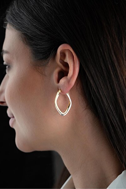 Nereze 925 Ayar Gümüş Çift Renk Köşeli Şarnel Küpe