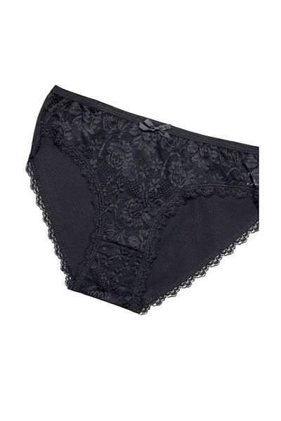 Gizli Butik Chiloți bikini din bumbac negru - damă, dantelă în față
