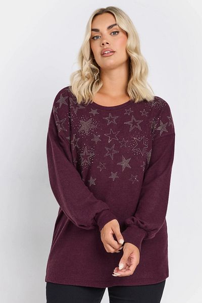 Stil Diva Plus Size Long Sleeve Crew Neck Star Stone Embroidered Sweatshirt 285036