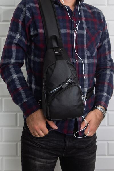 Newish Polo Rucsac Crossbody din piele - Cu ieșire și spălare pentru cablu USB
