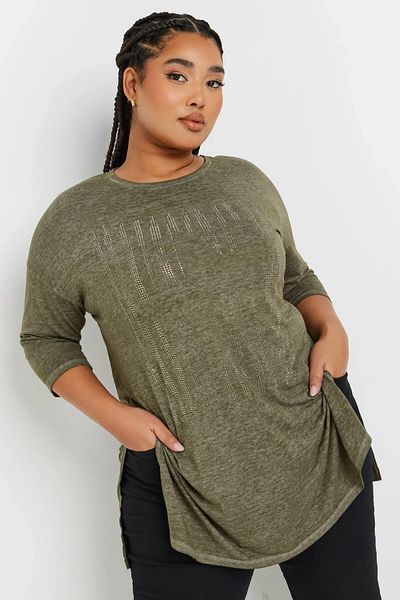 Stil Diva Plus Size Half Sleeve Crew Neck Stone Embroidered T-Shirt 173260